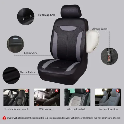 Vista 3 de CAR PASS Juego completo de fundas de asiento de automóvil transpirables de malla de aire 3D en tela, ajuste universal compatible con el 95%
