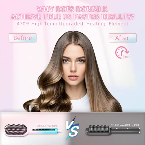 Vista 3 de DORISILK Cepillo alisador de pelo iónico, 470 ℉, cepillo alisador térmico de alta temperatura para mujeres, cabello fino y grueso, peine alisador