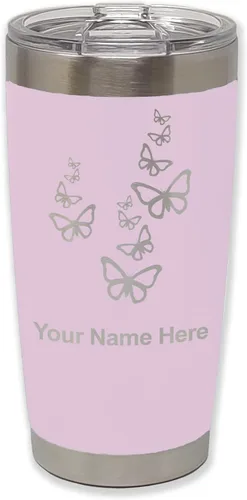 Vista 28 de LaserGram Vaso aislado al vacío de 20 onzas, mariposas, grabado personalizado incluido (negro)