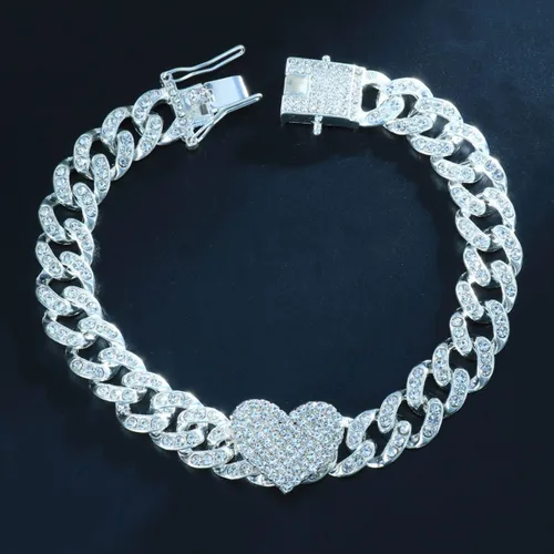 Vista 3 de STONEFANS Tobilleras de eslabones cubanos de corazón para mujeres y hombres, hip hop, pulseras de tobillo de eslabones cubanos con diseño de amor