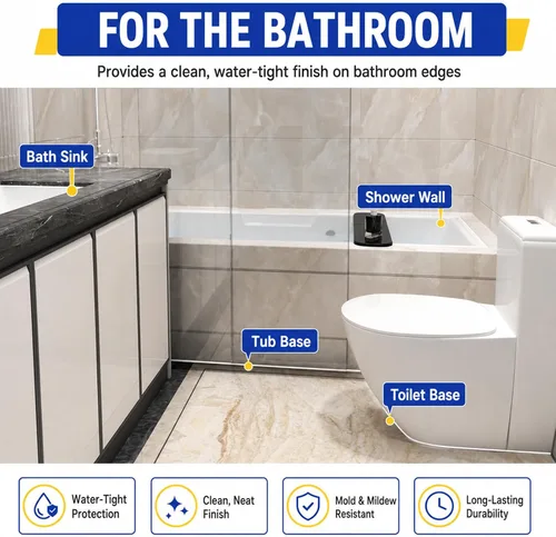 Vista 6 de Protector contra salpicaduras para fregadero de cocina y barrera de agua para bañera, 39 pulgadas, color negro Flexible self-adhesive water dam