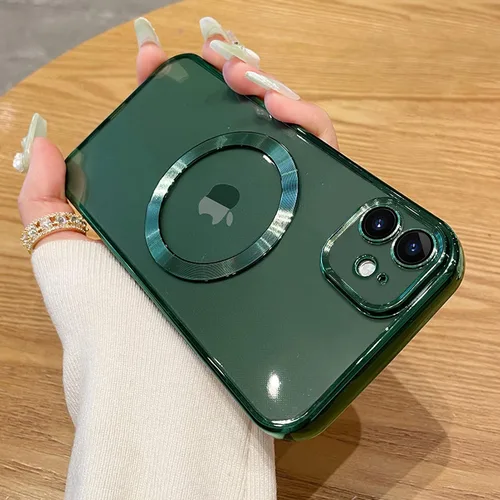 Vista 32 de Funda magnética transparente compatible con iPhone 11, lujosa funda MagSafe transparente a prueba de golpes con protector completo de lente