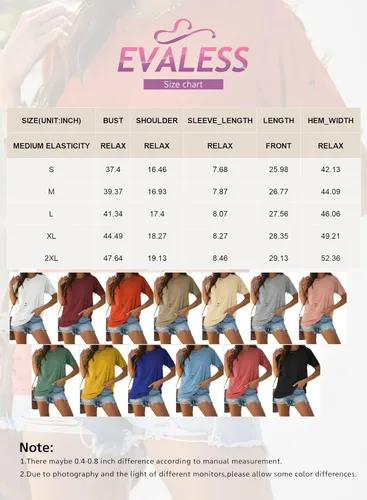 Vista 6 de EVALESS Camisetas de manga corta de verano para mujer, de moda, holgadas, casuales, sexy, cuello redondo, de algodón, básicas, camisetas