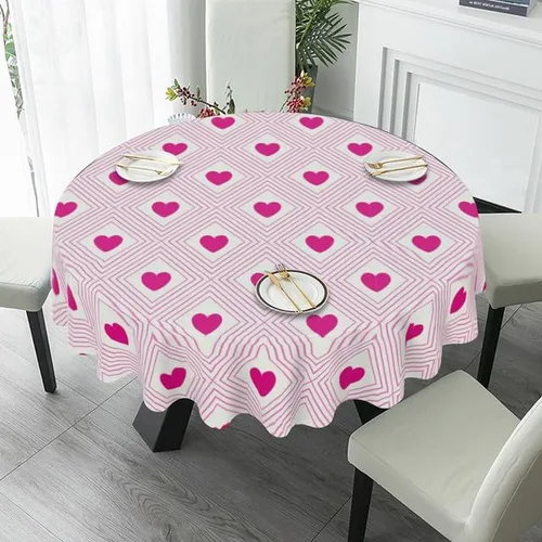 Vista 4 de Mantel redondo de líneas geométricas e impresiones de amor, mantel lavable, resistente a las arrugas, para el hogar, cocina, comedor, picnic
