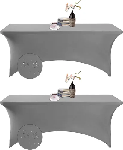 Vista 115 de Paquete de 2 fundas de mesa de elastano impermeables para mesas rectangulares, 6 pies, negras, elásticas, resistentes a manchas, para todas