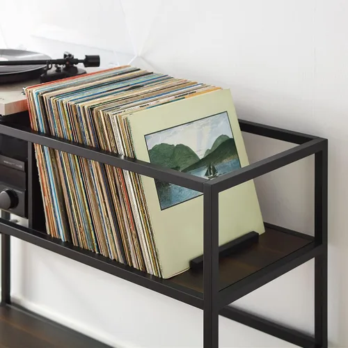 Vista 7 de Crosley Furniture Provo - Soporte para tocadiscos con almacenamiento para discos de vinilo, negro mate/marrón