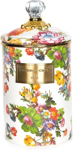 Vista 12 de MACKENZIE-CHILDS Bote de Esmalte, Contenedor de Almacenamiento de Cocina con Tapa, Grande, Wild Rose Brown Hand-applied design, made from enameled