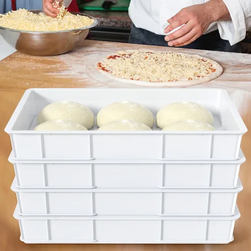 Vista 7 de Paquete de 4 cajas comerciales de prueba de masa, bandeja apilable de plástico para masa de pizza, color blanco