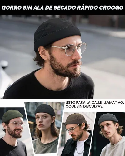 Vista 6 de Croogo Gorra Docker de secado rápido, ligeros, transpirables, sin ala para hombre Ct81-negro