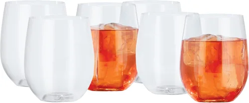 Vista 8 de Oggi Juego de 6 copas de champán irrompibles, elegantes copas de vino de plástico reutilizables, diseño de copa de vino sin tallo, plástico