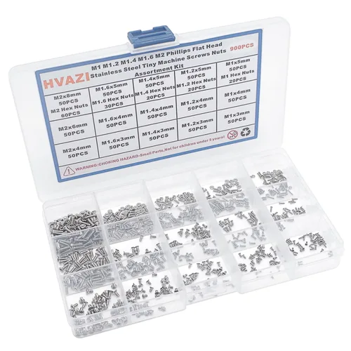 Vista 5 de Juego de 900 piezas de tornillos y tuercas de acero inoxidable M1 M1.2 M1.4 M1.6 M2 Phillips con cabeza avellanada/plana 304 Stainless Steel