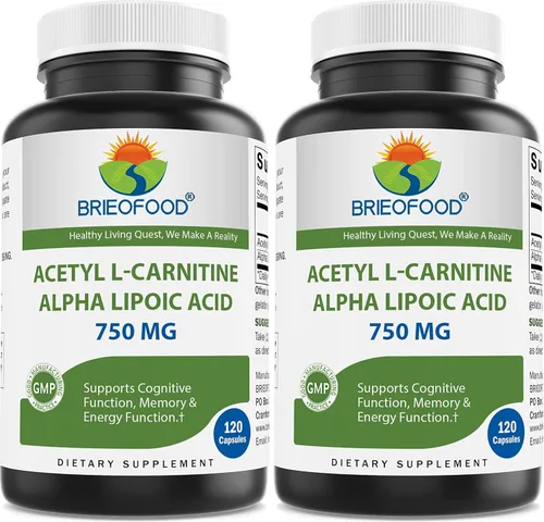 Vista 5 de Brieofood Acido acetil L-carnitina alfa lipoico (ALA ALC) 750 mg 120 Cápsulas
