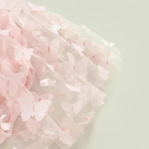 Vista 6 de Vestido de princesa para bebé niña 3D de malla de mariposa morada, sin mangas, de tul + diadema