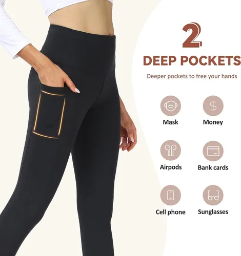 Vista 3 de GAYHAY Leggings con forro polar para mujer Pantalones de yoga gruesos para invierno, cálidos, térmicos, de cintura alta, control de abdomen