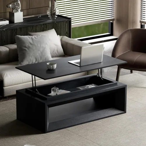 Vista 24 de Mesa auxiliar cuadrada de 31.52 pulgadas con almacenamiento, ratán natural y cuerda de cáñamo, función ajustable, mesa central vintage de granja