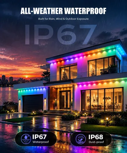 Vista 5 de Luces Permanentes para Exterior, 15 metros RGB + IC Luces LED Inteligentes para Aleros con Aplicación y Control Remoto, IP67 Impermeables, para 50ft