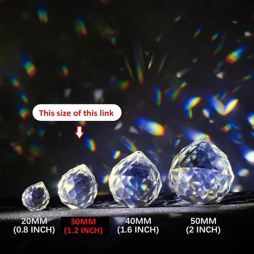 Vista 6 de HDCRYSTALGIFTS 12 atrapasoles de bola de cristal transparente, 1.18 pulgadas, cristales colgantes de prisma Feng Shui, lámpara colgante de gota