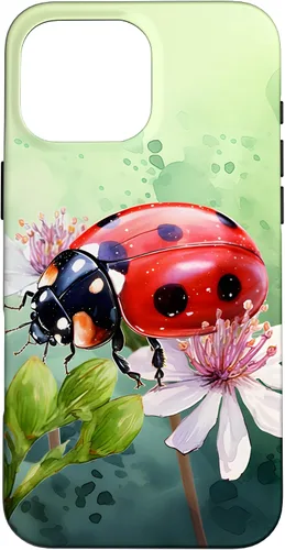 Vista 19 de Funda para iPhone 16 con diseño de mariquita en flores, color verde