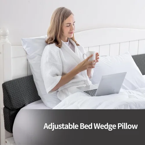 Vista 3 de Almohada de cuña para cabecera, relleno de espacio de cama tamaño King gris, almohada de cuña plegable para cabecero, relleno de colchón de espuma