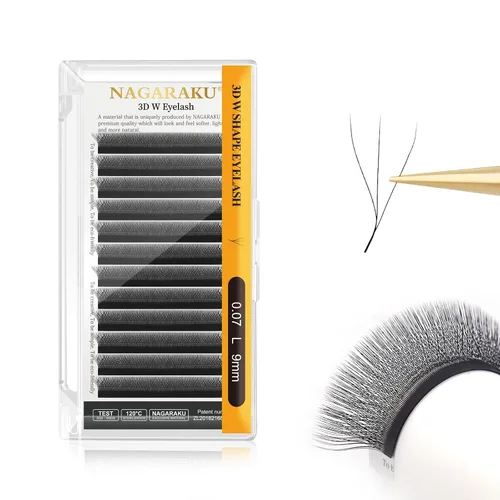 Vista 333 de NAGARAKU Extensiones de pestañas prefabricadas en abanico 3D W 0.05 C 0.315 0.05-C 3D W