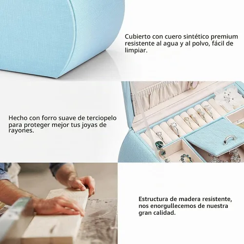 Vista 8 de Vlando Joyero de tamaño mediano, diseño de princesa, regalo fabuloso para niñas (azul)