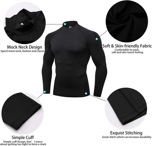 Vista 4 de Camisas de compresión de cuello alto para hombre, 3