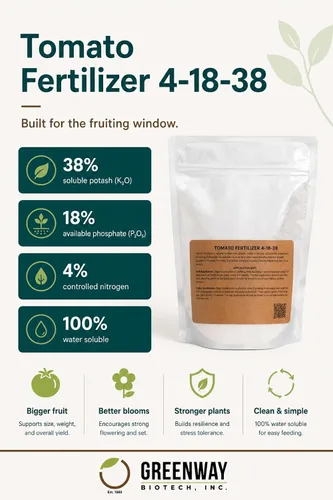 Vista 2 de Greenway Biotech, Inc. Fertilizante de tomate 4-18-38 en polvo, soluble en agua con micronutrientes quelados para tomates, pimientos y berenjenas