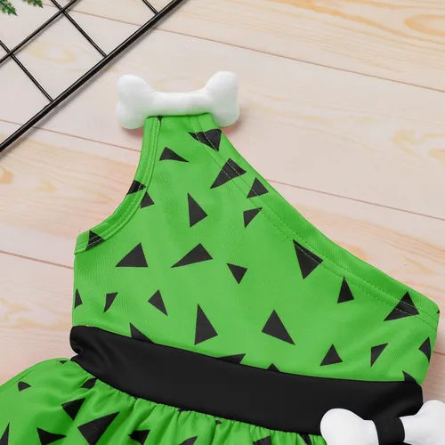 Vista 3 de Disfraz de Bam Bam para niños, disfraz de hombre de la caverna, traje de edad de piedra para niñas, Halloween, cosplay, sesión de fotos de 6 a 6 años