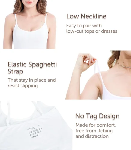 Vista 4 de Comfneat Paquete de 4 camisolas ajustadas de algodón con tirantes delgados ajustables para mujer