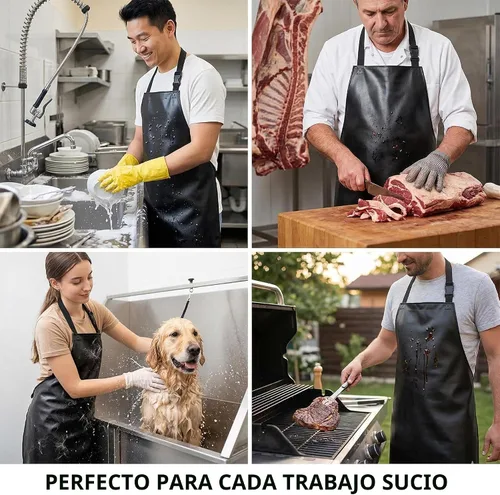 Vista 7 de Homsolver 2 Pack Waterproof Rubber Aprons, Heavy Duty Butcher for Men, Chemical Vinyl Plastic Aprons for Dishwashing