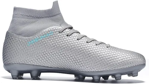 Vista 6 de KouAzAz Tacos de fútbol para hombre y mujer profesionales con picos de caña alta, botas deportivas para interiores y exteriores, zapatos