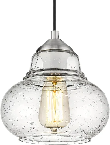 Vista 13 de ELYONA Paquete de 2 Luces Colgantes de Vidrio Burbuja, Lámpara Colgante Vintage de 8 Pulgadas de Vidrio Granulado, Luminarias Colgantes Industriales