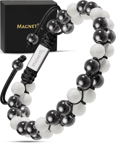 Vista 18 de MagnetRX® Pulsera de hematita y amatista, pulseras magnéticas de hematita de máxima fuerza, pulseras de cuentas moradas con cristales de amatista