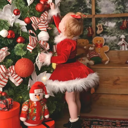 Vista 2 de Vestido de Navidad para niña pequeña, vestido de tul de princesa roja de Papá Noel con diadema