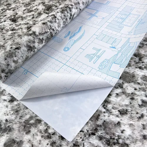 Vista 2 de Teemall Vinilo autoadhesivo con aspecto de granito blanco claro, película de mármol, para encimera de cocina (17.7 x 98 pulgadas)