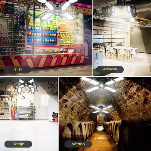 Vista 5 de Luz de garaje LED, lámpara de techo de trabajo de tienda súper brillante con rosca E26/E27, 200W 20000 lúmenes, bombilla deformable para sótano
