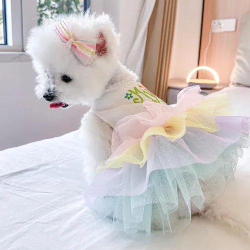 Vista 63 de ANIAC Daisy Vestidos para Perros Pequeños Hembra con Anillo para Correa, Nudo de Lazo Vestido de Boda para Cachorra, Traje de Gato de San Valentín