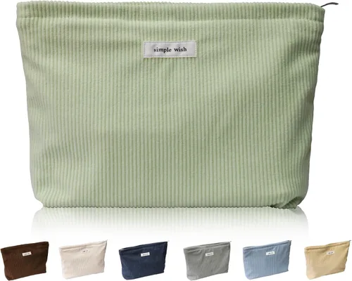 Vista 33 de Wudygirl Bolsa de maquillaje de lona para mujer, organizador estético de maquillaje, bolsa de maquillaje de viaje, bolsa de aseo para bolso, bolsa
