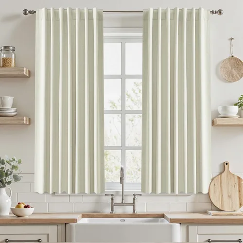 Vista 67 de UHITECH Cortinas opacas de 35 pulgadas de largo para sala de estar, 2 paneles, cortina opaca corta para cocina para ventanas pequeñas, cortinas