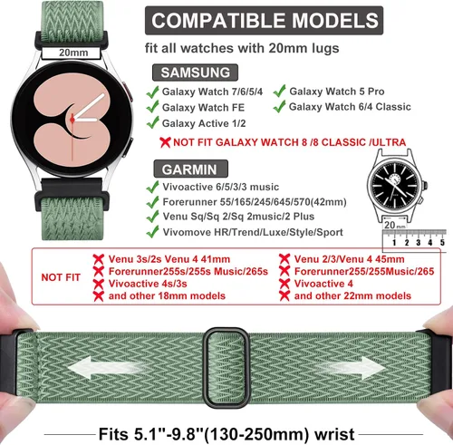 Vista 6 de Easuny Pack de 12 bandas elásticas compatibles con Samsung Galaxy Watch 7 6 5 4 FE de 40 mm, 44 mm, Galaxy 5 Pro de 45 mm, 6 Classic de 47 mm, 43