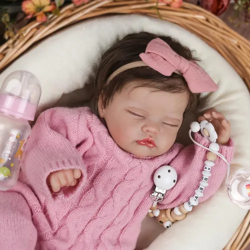 Vista 3 de WOOROY Muñecas realistas de bebé Reborn – Niña recién nacida durmiente de la vida real de 18 pulgadas, muñeca realista con cuerpo suave pesado