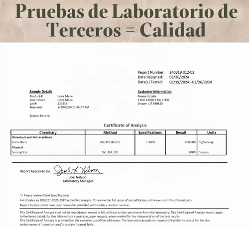 Vista 6 de Research Labs Cápsulas orgánicas de suplemento de melena de leones, 120 cápsulas con Patent Litropane™, refuerzo del sistema inmunológico