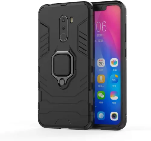 Vista 6 de Compatible con Pocophone F1, soporte de anillo de metal, a prueba de golpes, parachoques duro (funciona con soporte magnético para automóvil), Negro