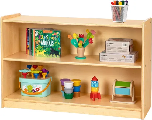Vista 4 de OOOK Estante Montessori, organizadores y almacenamiento de juguetes, estantería de 2 niveles para niños pequeños, adecuada para aula, jardín