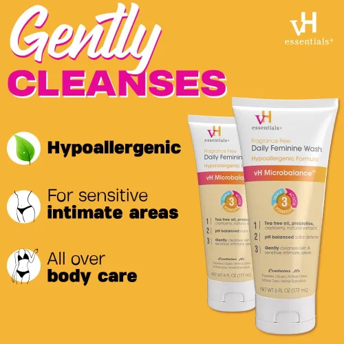 Vista 7 de vH essentials Probióticos con prebióticos y arándanos suplemento de salud femenina – 60 cápsulas y lavado femenino diario – Sin fragancia