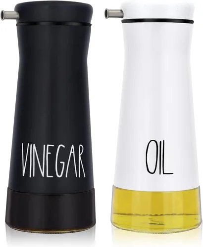 Vista 10 de Aelga Juego de 2 dispensadores de aceite y vinagre negro – Paquete de 2 botellas dispensadoras de aceite para cocina sin goteo, decoración de cocina
