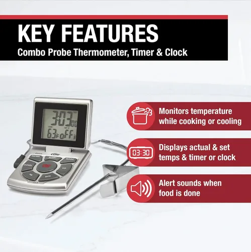 Vista 2 de CDN DTTC-S Combo Sonda Termómetro, Temporizador y Reloj - Plata plateado