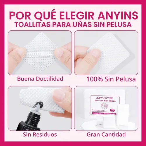 Vista 2 de 1200 toallitas de uñas sin pelusas, toallitas quitaesmalte de uñas