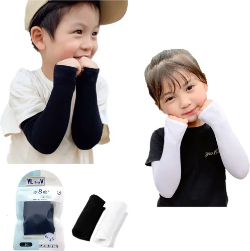 Vista 3 de Mangas de brazo para niños pequeños, protección solar UV, 2 pares de mangas refrescantes para cubrir los brazos, Negro