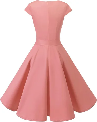 Vista 6 de DRESSTELLS - Vestido clásico para mujer, para la hora del té, vestido de fiesta de graduación, con vuelo, para fiestas de cóctel, con mangas